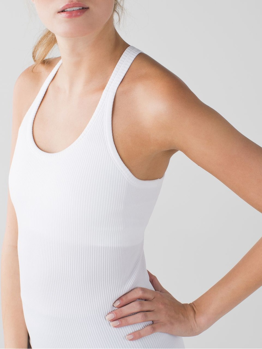 Lululemon Ebb To Street Heathered White Ribbed Racer Tank Size 4 EUC